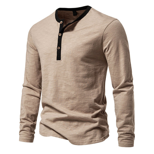 Herren langärmliges Henley-Shirt mit kontrastierendem Kragen R&B