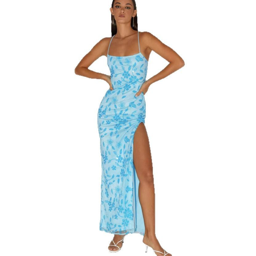 Damen Couture Maxikleid mit floralem Smock-Design und verführerischem Rücken R&B