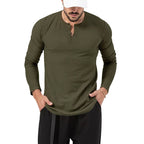 Herren Langarm-Henley-Shirt mit hochwertiger Baumwollmischung und modischen Knopfdetails R&B