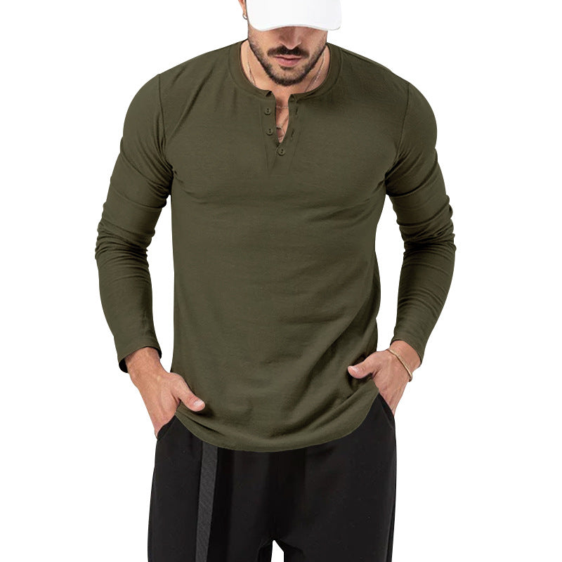 Herren Langarm-Henley-Shirt mit hochwertiger Baumwollmischung und modischen Knopfdetails R&B