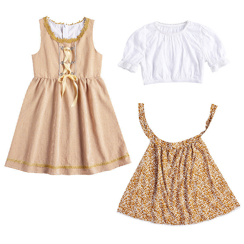 Damen nan traditionelles Trachtenkleid-Set mit geschnürtem Mieder, bestickter Puffbluse und abnehmbarer Schürze R&B