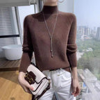 Damen Strickpullover mit hohem Kragen und feiner Rippstruktur R&B