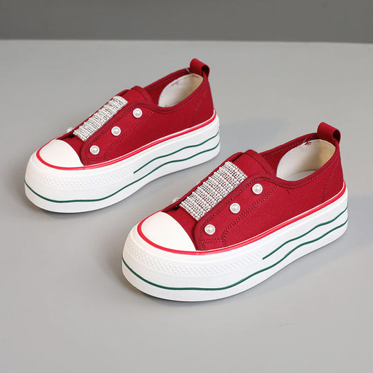 Damen modische Plateau-Sneaker mit glitzernden Akzenten und elastischem Einstieg R&B