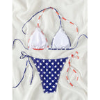 Damen Triangel-Bikini mit verstellbaren Schleifen und patriotischem Design R&B