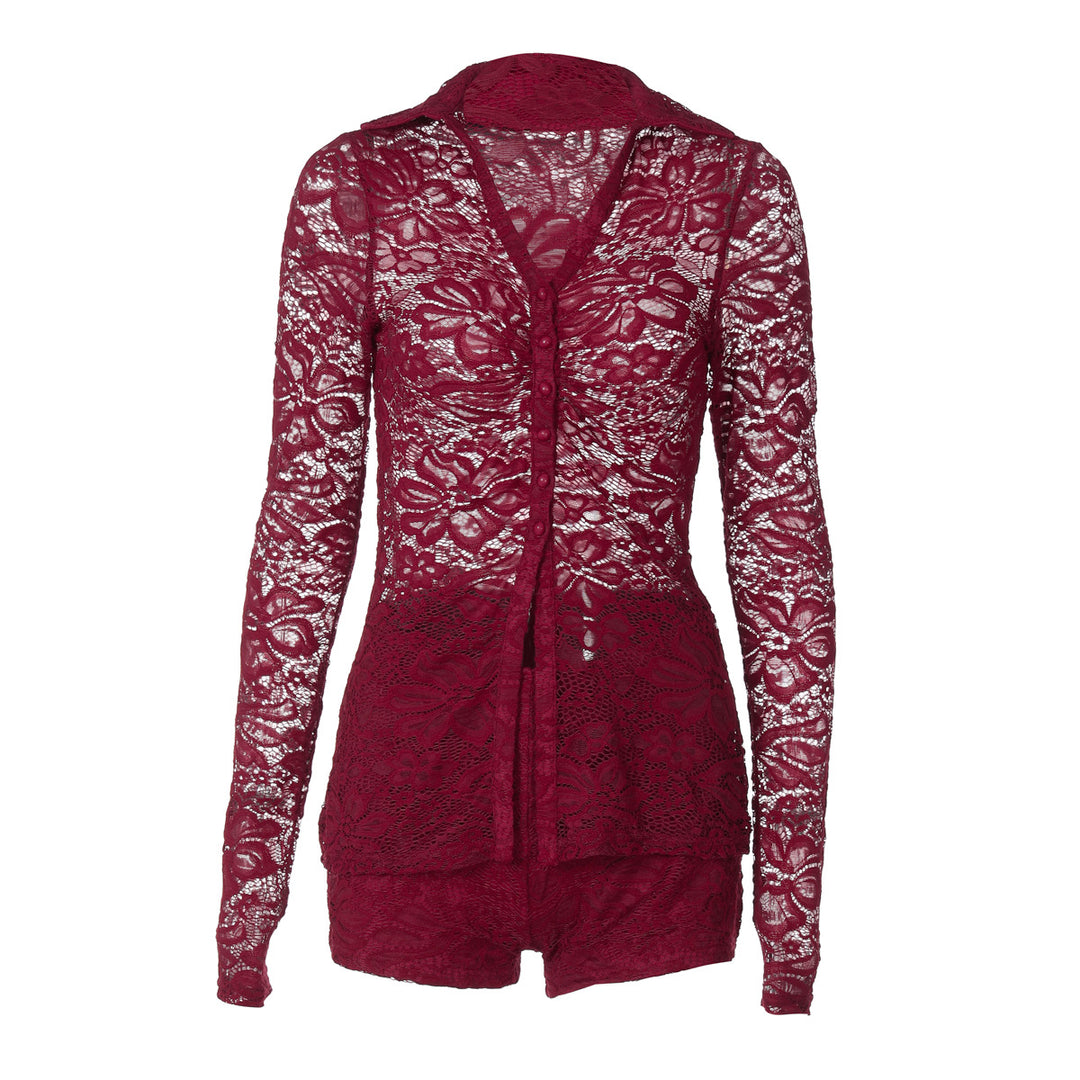 Damen Elegante Spitze Bluse mit langen Ärmeln und femininer Silhouette R&B