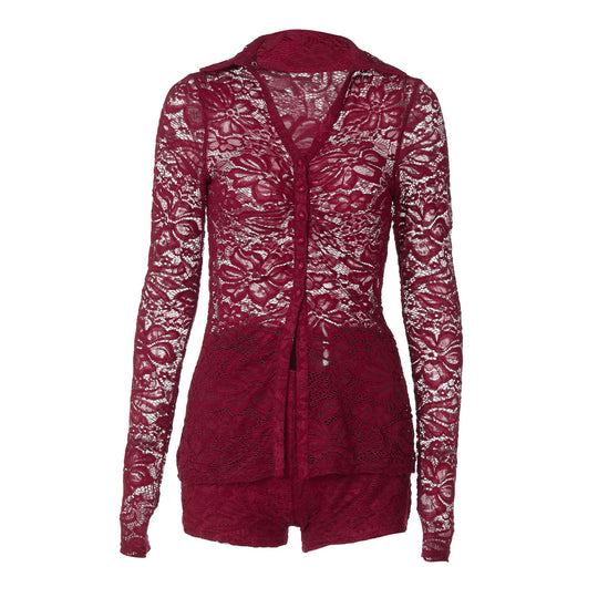 Damen Elegante Spitze Bluse mit langen Ärmeln und femininer Silhouette R&B