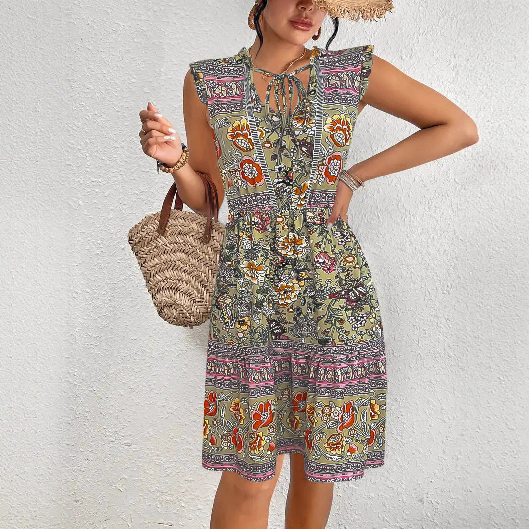 Damen Sommerliches Midikleid mit verspieltem Blumenmuster und lässigem Schnitt R&B