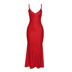 Damen elegantes figurbetontes Abendkleid mit Spaghettiträgern und fließendem Schnitt R&B