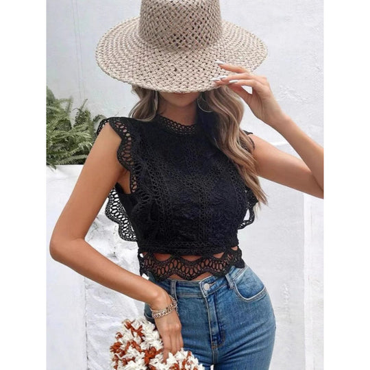 Damen Spitze Detail kurze Bluse R&B