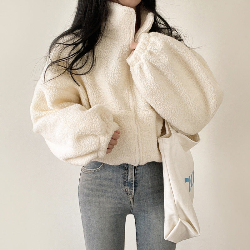 Damen kuschelige Fleece-Jacke mit hohem Kragen und Reißverschluss R&B