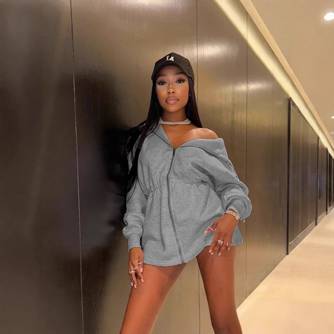 Damen Sportliche Kapuzenjacke mit taillierbarem Schnitt und Reißverschluss R&B