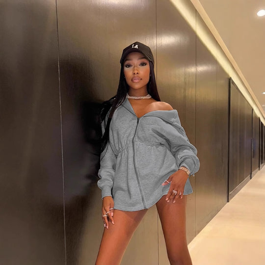 Damen Sportliche Kapuzenjacke mit taillierbarem Schnitt und Reißverschluss R&B