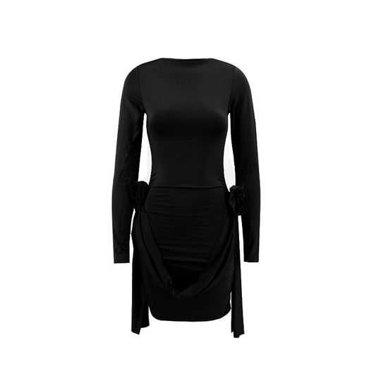 Damen figurbetontes Kleid mit Rüschendetails und langen Ärmeln R&B