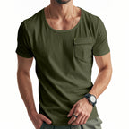 Herren Basic V-Ausschnitt T-Shirt mit Brusttasche R&B