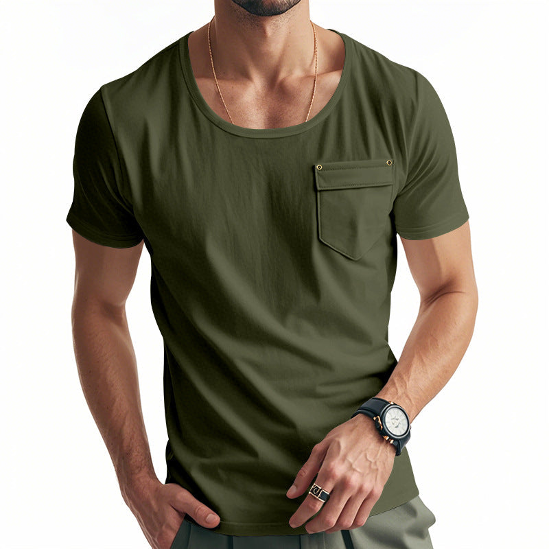 Herren Basic V-Ausschnitt T-Shirt mit Brusttasche R&B