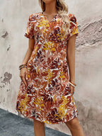 Damen Midikleid mit floralem Muster und modernem V-Ausschnitt R&B
