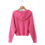 Damen lässige Strickjacke mit Kapuze und praktischen Taschen R&B