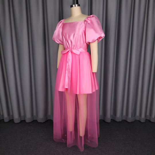 Damen luftiges Kleid mit schickem Tüllrock und Puffärmeln R&B