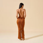 Damen elegantes Häkel-Maxikleid mit tiefem Rückenausschnitt R&B