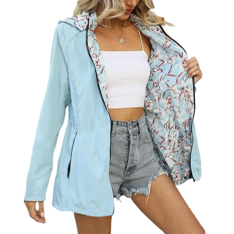 Damen leichte Übergangsjacke mit floralem Innenfutter