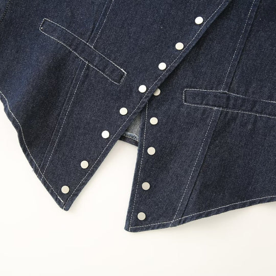 Damen elegante Denim-Weste mit dekorativen Druckknöpfen und lässigem Schnitt R&B