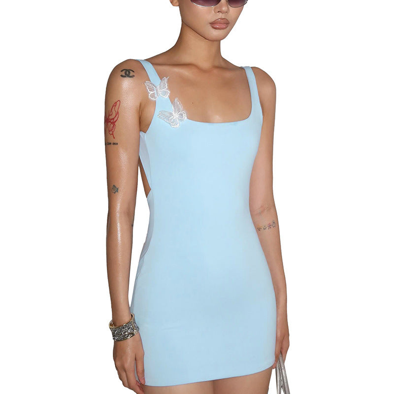 Damen figurbetontes Kleid mit dekorativer Schmetterling-Applikation R&B