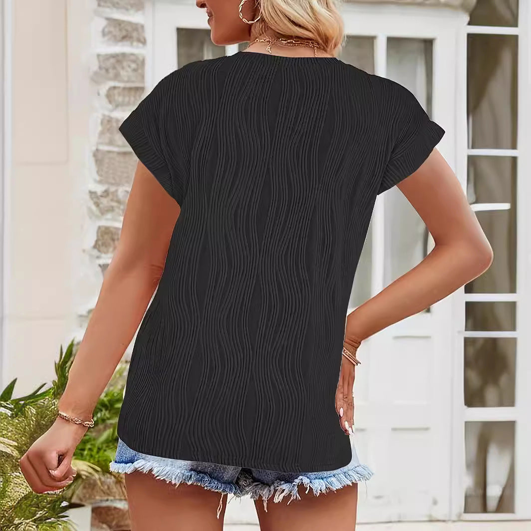 Damen Elegantes Oberteil mit strukturiertem Wellenmuster und elastischem Saum R&B