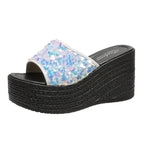 Damen Glitzernde Plateau-Sandalen mit offener Zehenpartie und hohem Absatz R&B
