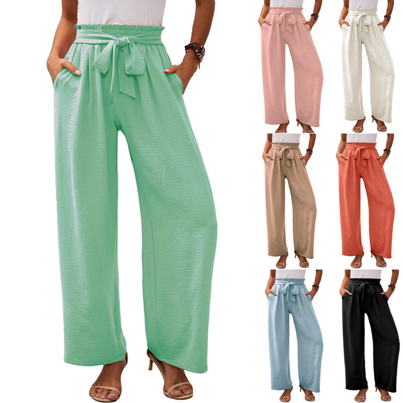 Damen weite Palazzo-Hose mit elastischem Bund und Bindegürtel R&B