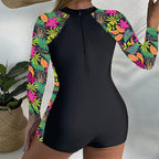 Damen Einteiler Schwimmanzug mit floralem Langarm-Design