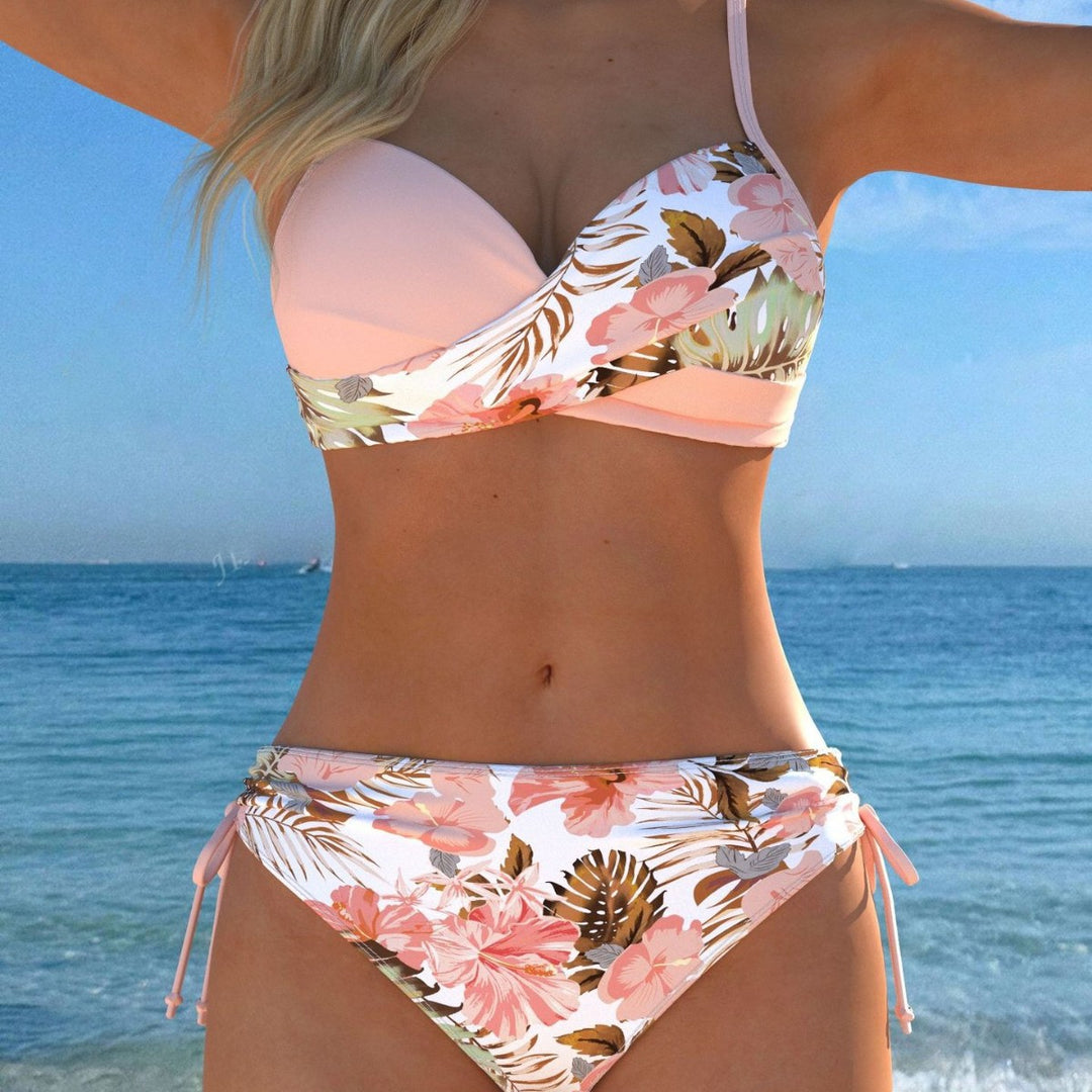 Damen Bikini-Set mit stilvollem Karomuster und goldfarbenen Akzenten R&B