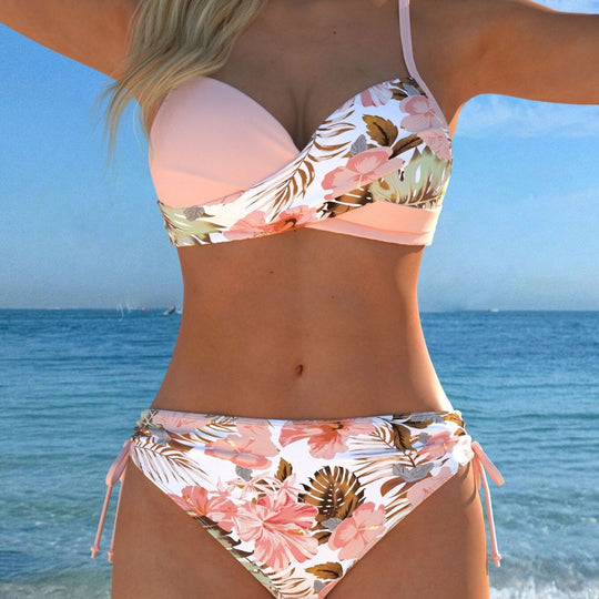 Damen Bikini-Set mit stilvollem Karomuster und goldfarbenen Akzenten R&B