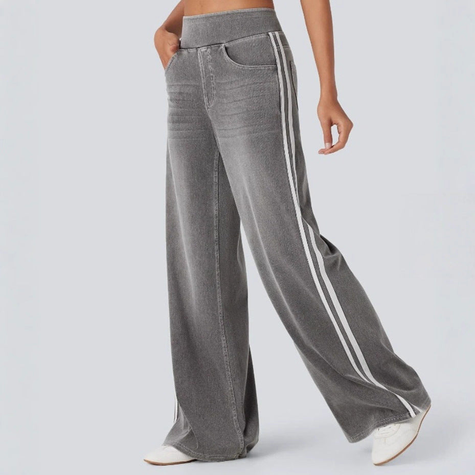 Damen nan weite Sweatpant in Jeansoptik mit seitlichen Kontraststreifen und Komfortbund R&B