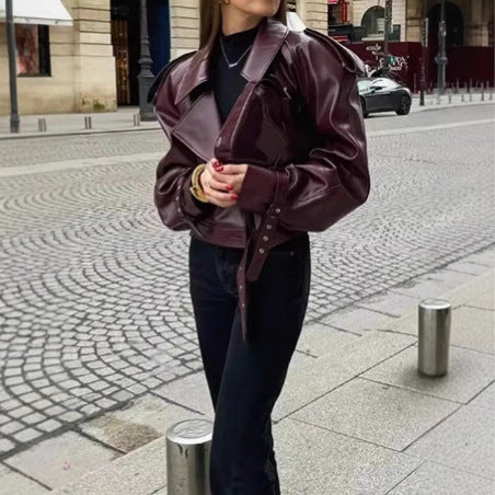 Damen modische Kunstlederjacke R&B