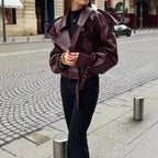 Damen modische Kunstlederjacke R&B