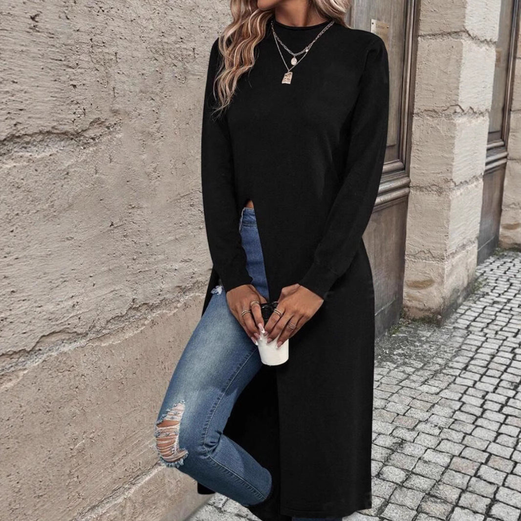 Damen elegantes Strickkleid mit seitlichen Schlitzen R&B