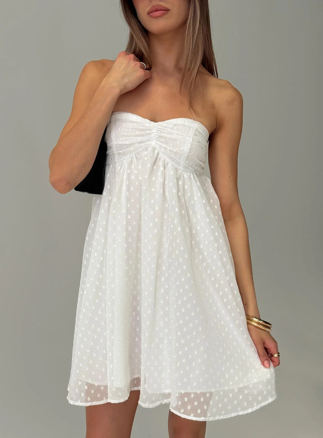 Damen Sommerliches Bandeau-Kleid mit zarten Punkten und luftiger Silhouette R&B