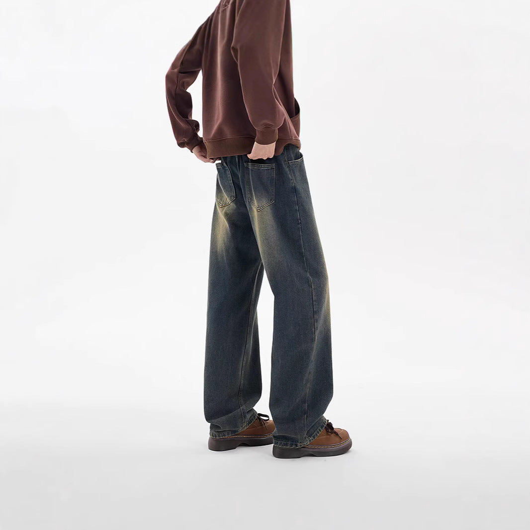 Damen Weite Denim-Hose mit elastischem Bund und regulierbarem Kordelzug