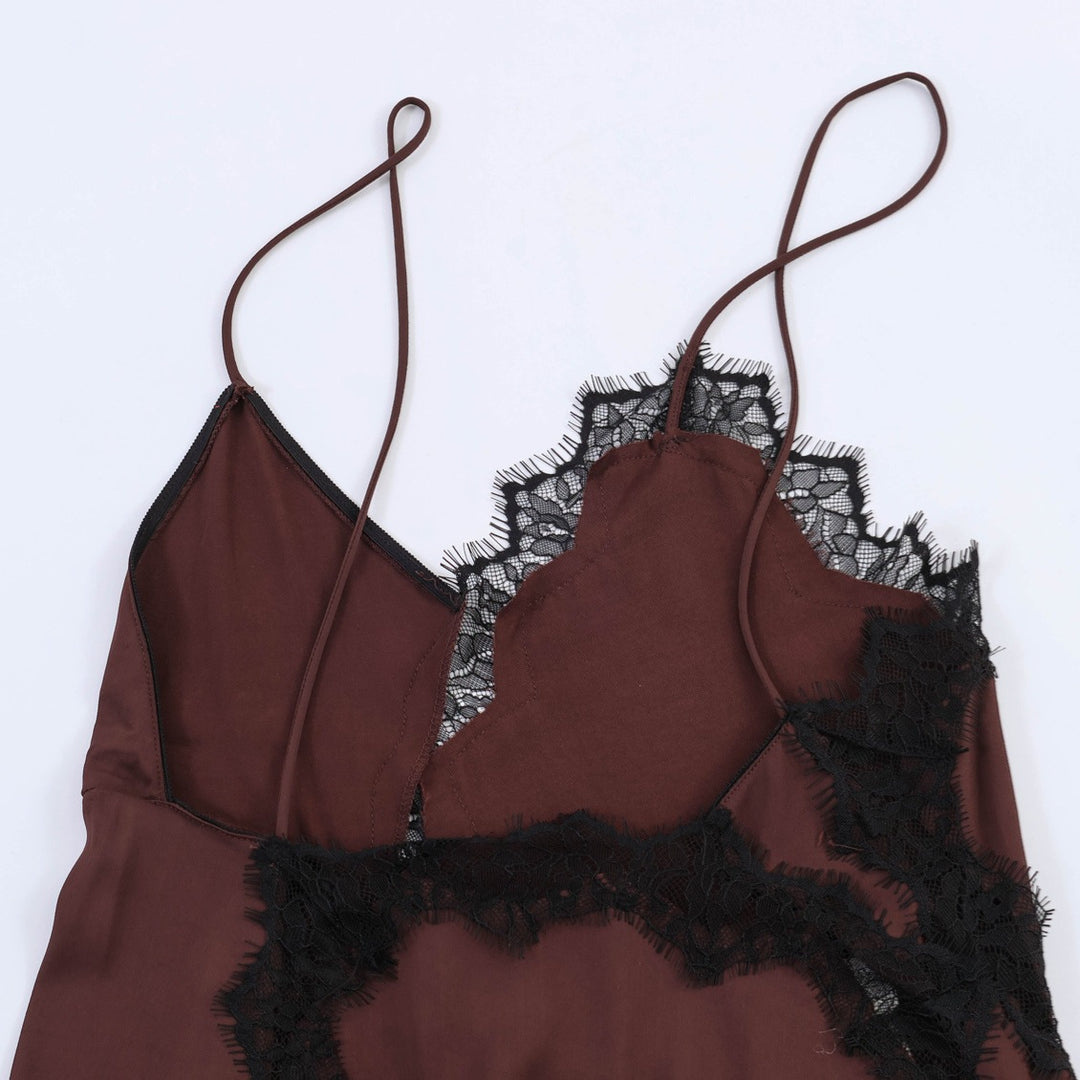 Damen Spitzen-Hängerchenkleid mit asymmetrischem Saum und zarten Trägern R&B