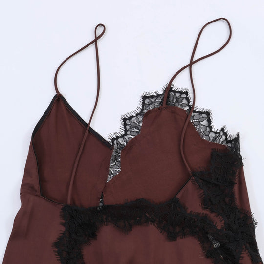 Damen Spitzen-Hängerchenkleid mit asymmetrischem Saum und zarten Trägern R&B