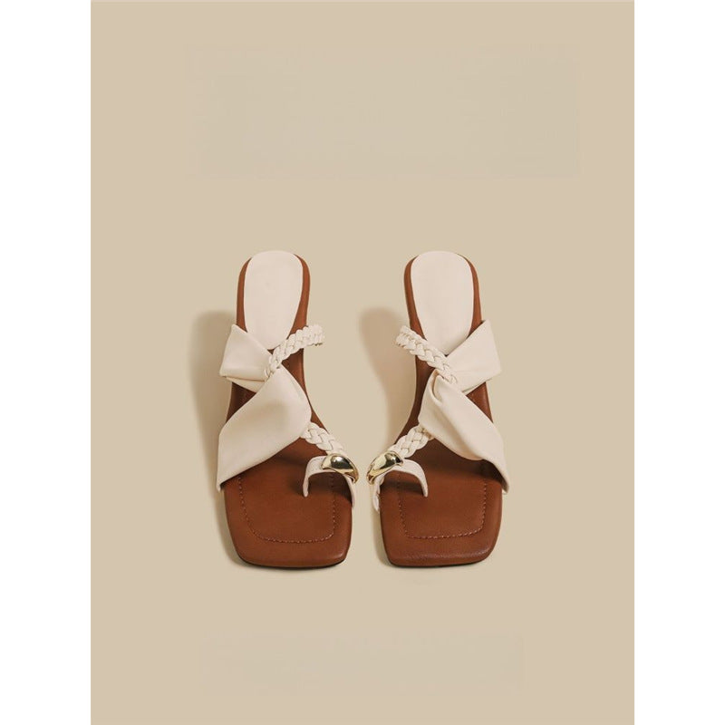 Damen trendige Schluppen-Sandalen mit blockiertem Absatz R&B