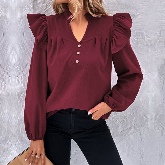 Damen Bluse mit Rüschendetails und Knopfverschluss R&B
