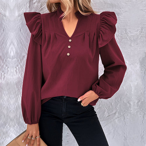 Damen Bluse mit Rüschendetails und Knopfverschluss R&B