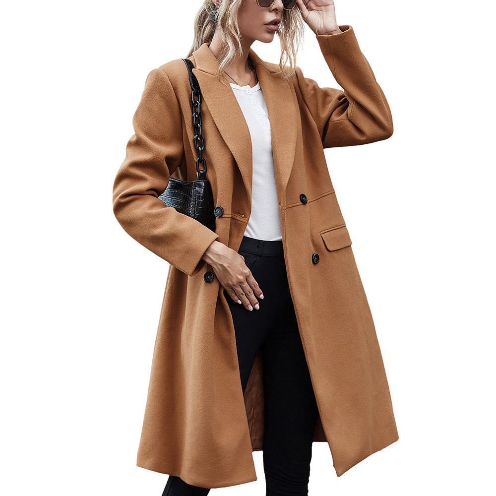 Damen elegante Wende-Mantel mit Reverskragen und doppelter Knopfleiste R&B