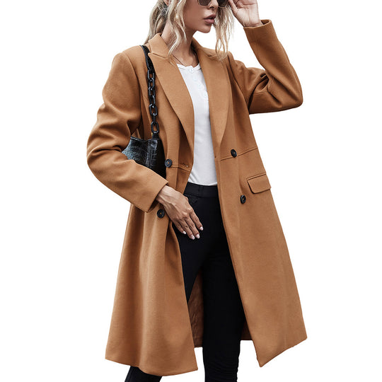 Damen elegante Wende-Mantel mit Reverskragen und doppelter Knopfleiste R&B