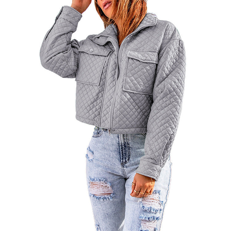 Damen gesteppte Kurzjacke mit modischen Taschen R&B