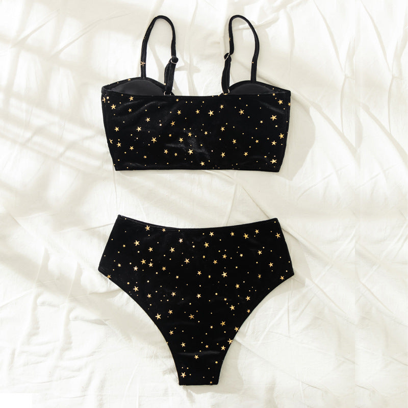 Damen Hochtaillierter Bikini mit glamourösem Sternenmotiv R&B