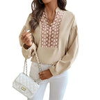 Damen Bluse mit Elegantem Besticktem Ausschnitt R&B