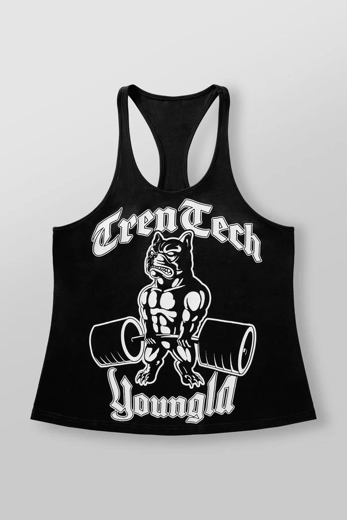 Herren nan figurbetontes Fitness-Tanktop mit Bulldoggen-Grafik und extra tiefen Armausschnitten R&B
