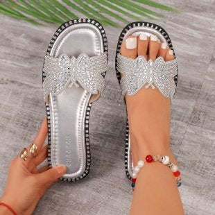 Damen glamouröse Riemchen-Sandalen mit funkelnder Schleifenverzierung R&B